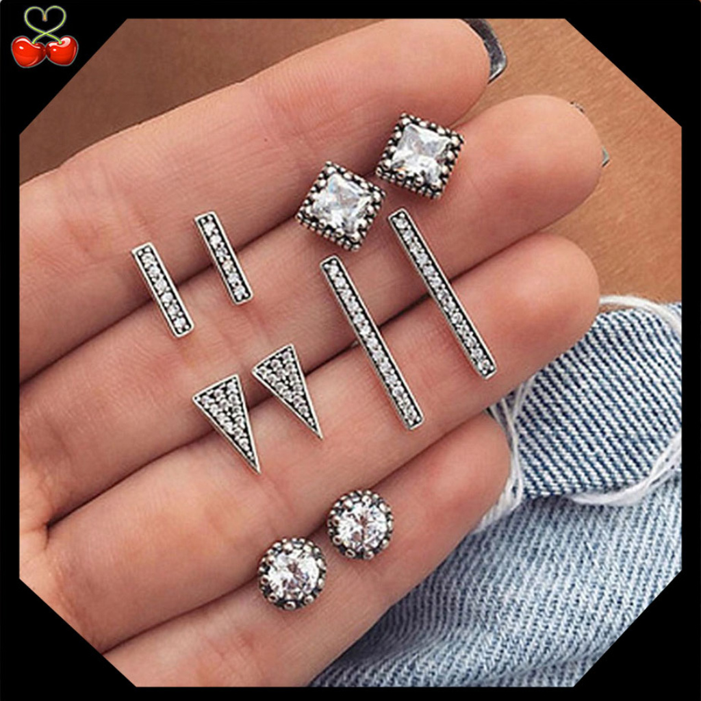Geo Set Of 5 Crystal Earring Set